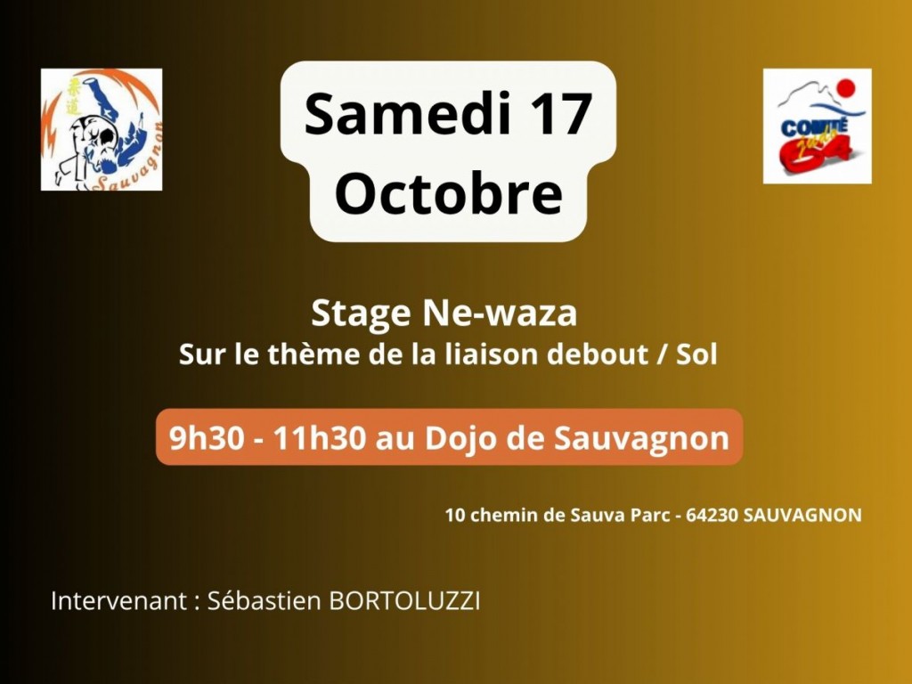 Image de l'actu 'Le samedi 17 octobre 2026, un stage de Ne-Waza sera organisé au dojo de Sauvagnon.'