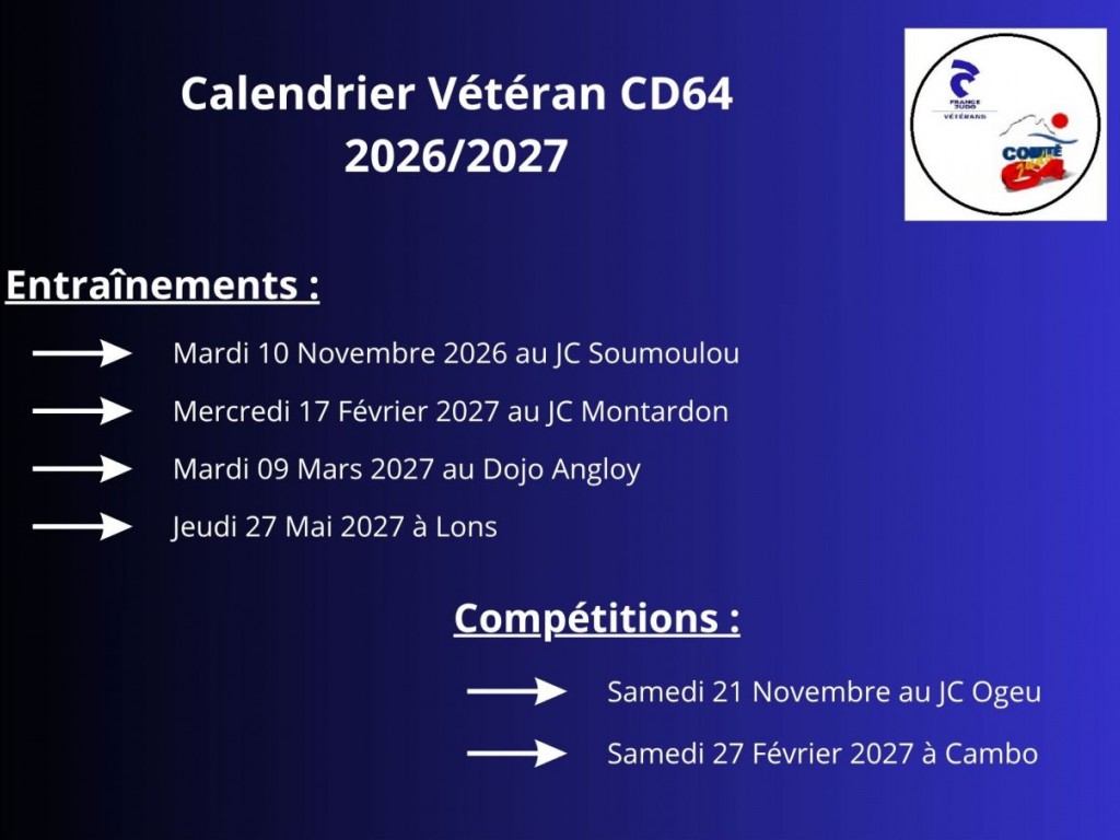 Image de l'actu 'Calendrier Vétéran entrainement et compétition du CD64 2026/2027'