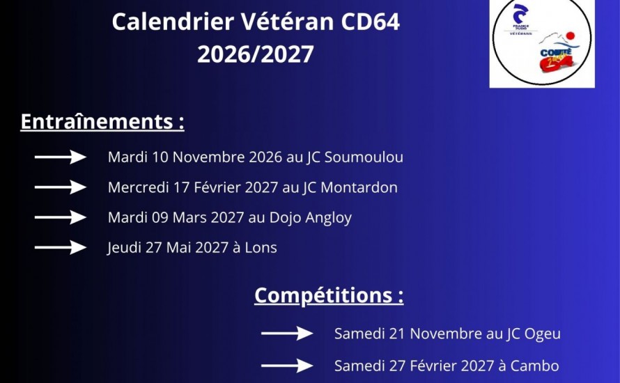 Calendrier Vétéran entrainement et compétition du CD64 2026/2027